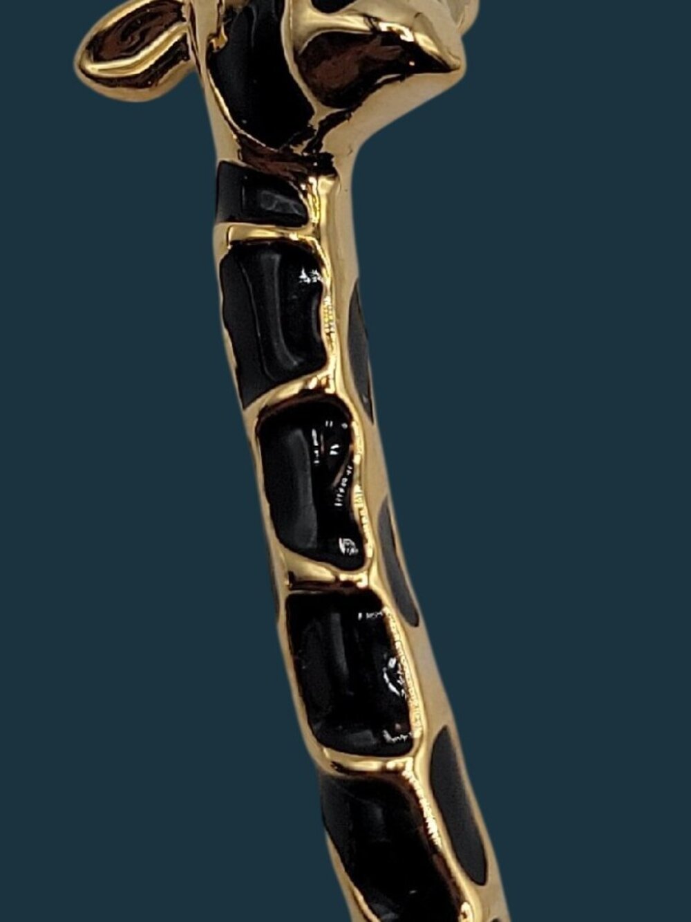 Giraffe Brooch Pin Gold Tone Black Enamel Spots Green Rhinestone Eye - Picture 6 of 11